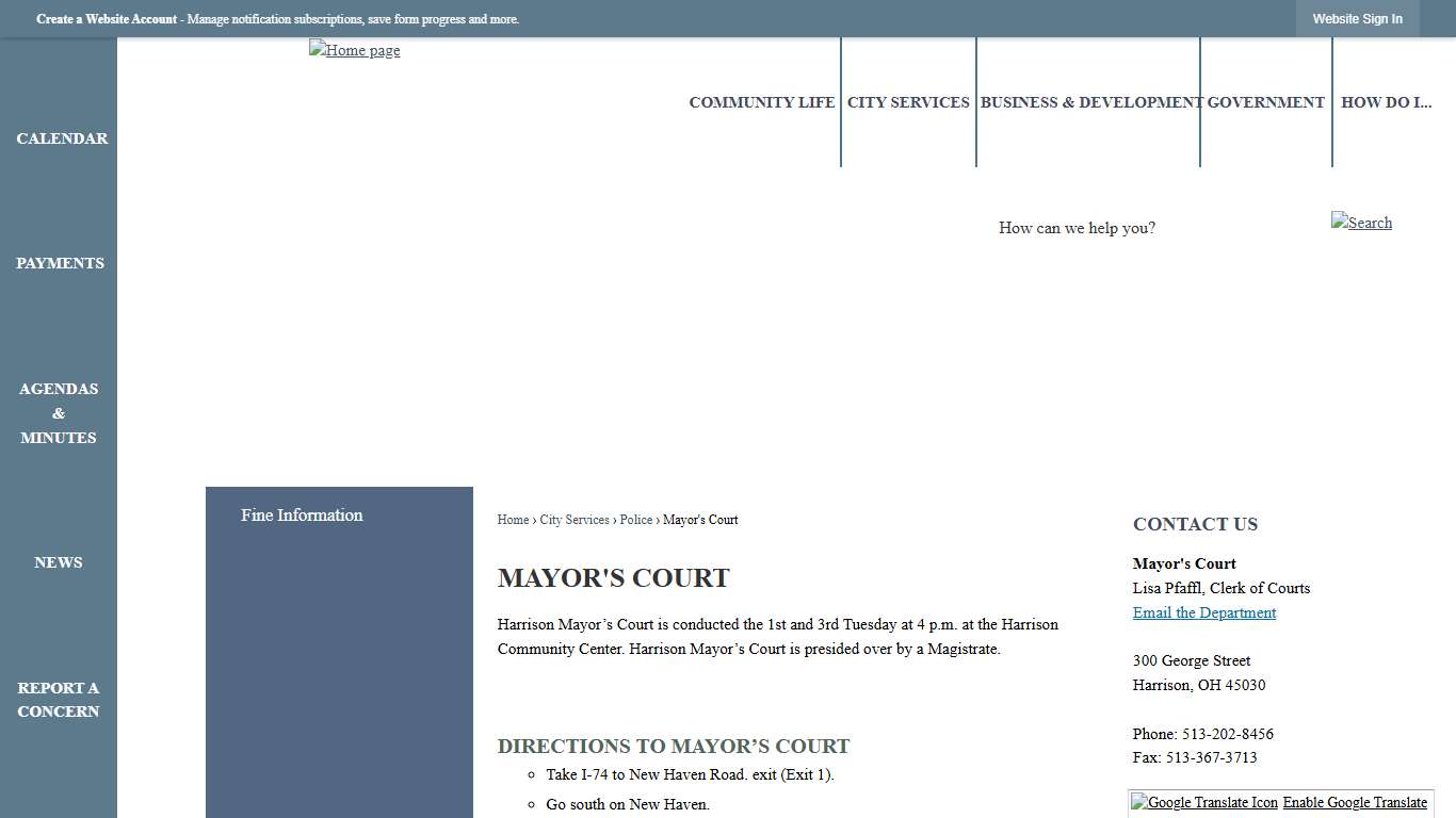 Mayor's Court | Harrison, OH - Official Website